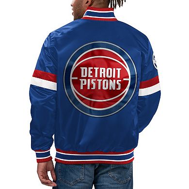 Men's Starter Blue Detroit Pistons Home Game Satin Full-Snap Varsity Jacket