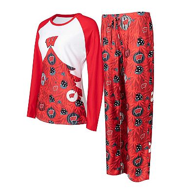 Women's Concepts Sport Red Wisconsin Badgers Tinsel Ugly Sweater Long Sleeve T-Shirt & Pants Sleep Set
