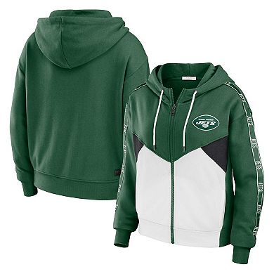 Women's WEAR by Erin Andrews Green/White New York Jets Plus Size Color Block Full-Zip Hoodie