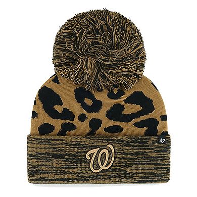 Women's '47 Washington Nationals Leopard Rosette Cuffed Knit Hat with Pom