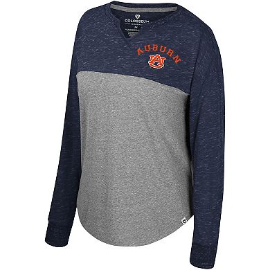 Women's Colosseum Heather Gray/Navy Auburn Tigers Jelly of the Month Oversized Tri-Blend Long Sleeve T-Shirt