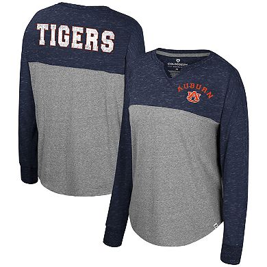 Women's Colosseum Heather Gray/Navy Auburn Tigers Jelly of the Month Oversized Tri-Blend Long Sleeve T-Shirt
