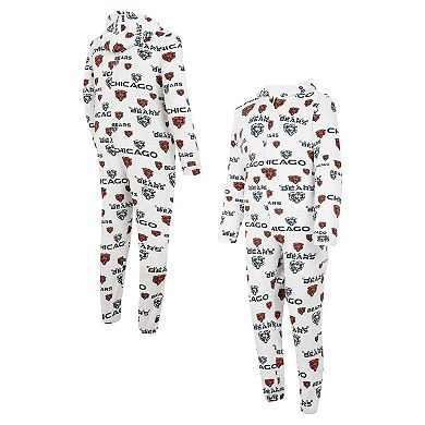 Men's Concepts Sport White Chicago Bears Allover Print Docket Union Full-Zip Hooded Pajama Suit