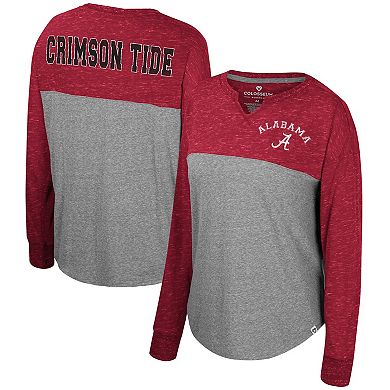 Women's Colosseum Heather Gray/Crimson Alabama Crimson Tide Jelly of the Month Oversized Tri-Blend Long Sleeve T-Shirt