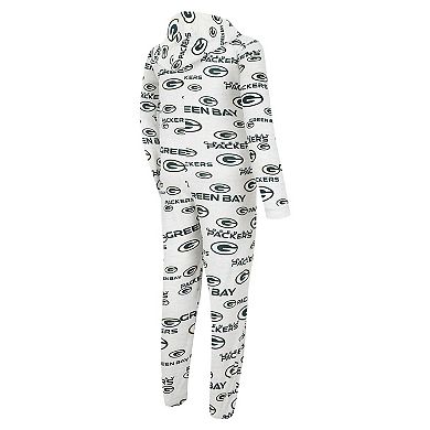 Men's Concepts Sport White Green Bay Packers Allover Print Docket Union Full-Zip Hooded Pajama Suit