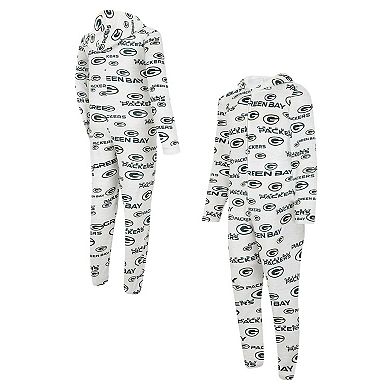 Men's Concepts Sport White Green Bay Packers Allover Print Docket Union Full-Zip Hooded Pajama Suit