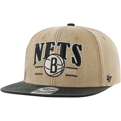 Men's '47 Khaki/Black Brooklyn Nets Chilmark Captain Snapback Hat