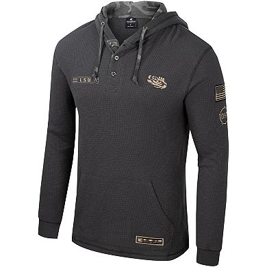 Men's Colosseum Charcoal LSU Tigers OHT Military Appreciation Henley Pullover Hoodie