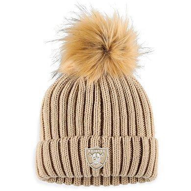 Women's WEAR by Erin Andrews  Natural Las Vegas Raiders Neutral Cuffed Knit Hat with Pom
