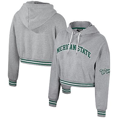 Women's The Wild Collective Heather Gray Michigan State Spartans Cropped Shimmer Pullover Hoodie