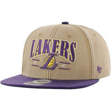 Men's '47 Khaki/Purple Los Angeles Lakers Chilmark Captain Snapback Hat