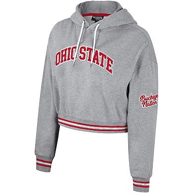 Women's The Wild Collective Heather Gray Ohio State Buckeyes Cropped Shimmer Pullover Hoodie