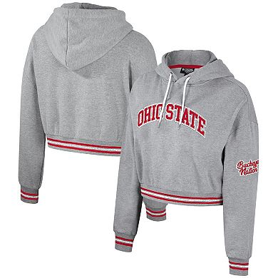 Women's The Wild Collective Heather Gray Ohio State Buckeyes Cropped Shimmer Pullover Hoodie