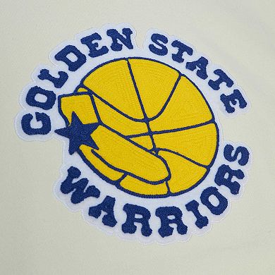 Men's Mitchell & Ness Cream Golden State Warriors Chainstitch Felt Pullover Hoodie