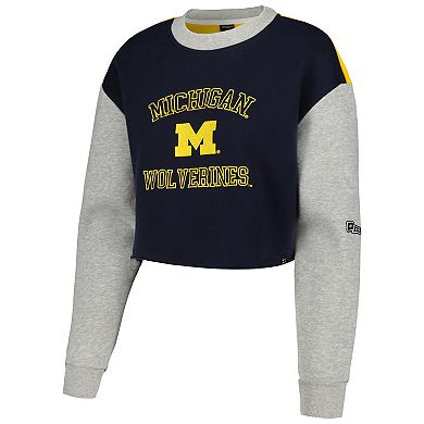 Women's Hype and Vice Navy Michigan Wolverines Colorblock Rookie Crew Pullover Sweatshirt