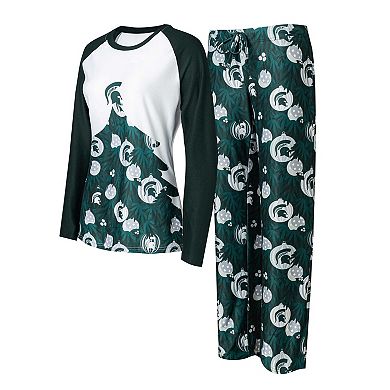 Women's Concepts Sport Hunter Green Michigan State Spartans Tinsel Ugly Sweater Long Sleeve T-Shirt & Pants Sleep Set