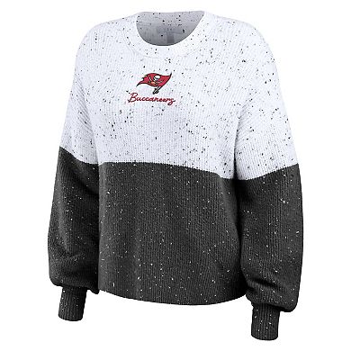 Women's WEAR by Erin Andrews  White/Pewter Tampa Bay Buccaneers Color-Block Pullover Sweater