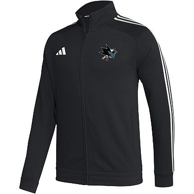 Men's adidas  Black San Jose Sharks Raglan Full-Zip Track Jacket