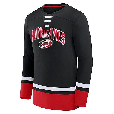 Men's Fanatics Branded Black Carolina Hurricanes Back Pass Lace-Up Long Sleeve T-Shirt