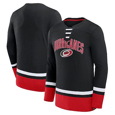 Men's Fanatics Branded Black Carolina Hurricanes Back Pass Lace-Up Long Sleeve T-Shirt