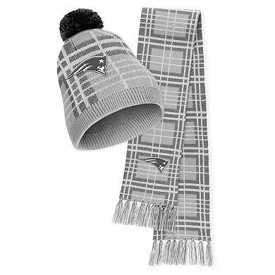 Women's WEAR by Erin Andrews New England Patriots Plaid Knit Hat with Pom & Scarf Set