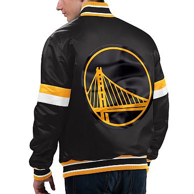 Men's Starter Black Golden State Warriors Home Game Satin Full-Snap Varsity Jacket