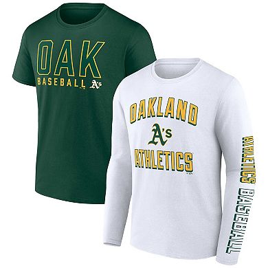 Men's Fanatics Branded Green/White Oakland Athletics Two-Pack Combo T-Shirt Set