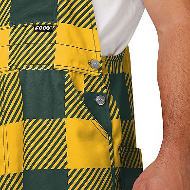 Men's FOCO  Green Green Bay Packers Big Logo Plaid Overalls