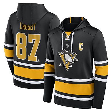 Men's Fanatics Branded Sidney Crosby Black Pittsburgh Penguins Name & Number Lace-Up Pullover Hoodie