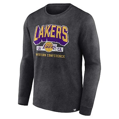 Men's Fanatics Branded Heather Charcoal Los Angeles Lakers Front Court Press Snow Wash Long Sleeve T-Shirt