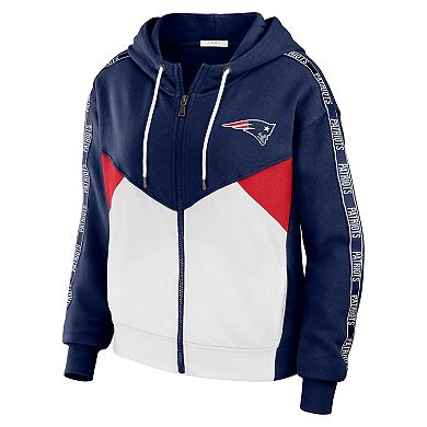Women's WEAR by Erin Andrews Navy/White New England Patriots Plus Size Color Block Full-Zip Hoodie