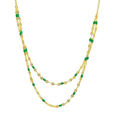 18k Gold Plated Sterling Silver Green Enamel Necklace & Bracelet Set