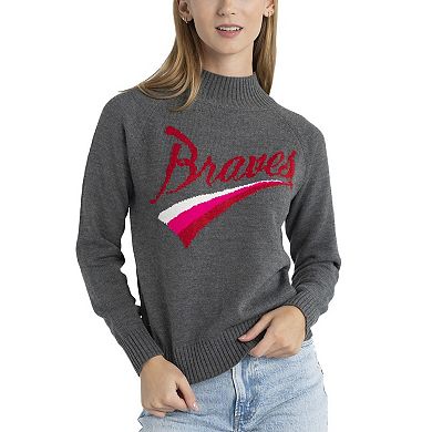 Women's Lusso  Gray Atlanta Braves Serena Raglan Pullover Sweater