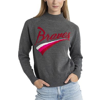 Women's Lusso  Gray Atlanta Braves Serena Raglan Pullover Sweater