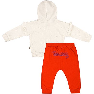 Girls Newborn & Infant Colosseum Natural/Orange Clemson Tigers Pullover Hoodie & Fleece Pants Set