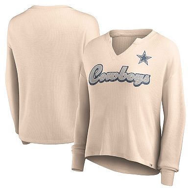 Women's Fanatics Branded Tan Dallas Cowboys Go For It Notch Neck Waffle Knit Long Sleeve T-Shirt