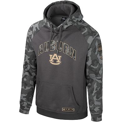 Men's Colosseum Charcoal Auburn Tigers OHT Military Appreciation Camo Raglan Pullover Hoodie