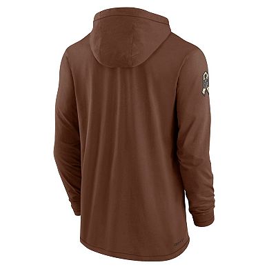 Men's Nike  Brown Philadelphia Eagles 2023 Salute To Service Lightweight Long Sleeve Hoodie T-Shirt