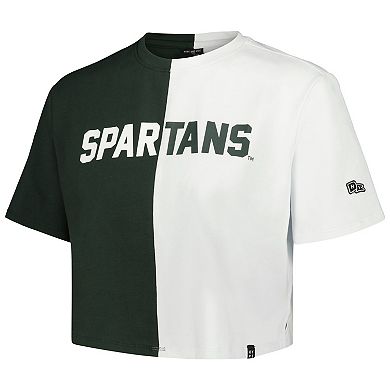Women's Hype and Vice Green/White Michigan State Spartans Color Block Brandy Cropped T-Shirt
