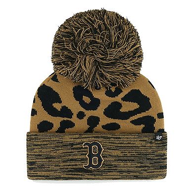Women's '47 Boston Red Sox Leopard Rosette Cuffed Knit Hat with Pom