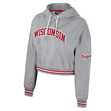 Women's The Wild Collective Heather Gray Wisconsin Badgers Cropped Shimmer Pullover Hoodie