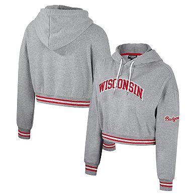 Women's The Wild Collective Heather Gray Wisconsin Badgers Cropped Shimmer Pullover Hoodie