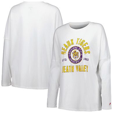 Women's League Collegiate Wear White LSU Tigers Clothesline Oversized Long Sleeve T-Shirt
