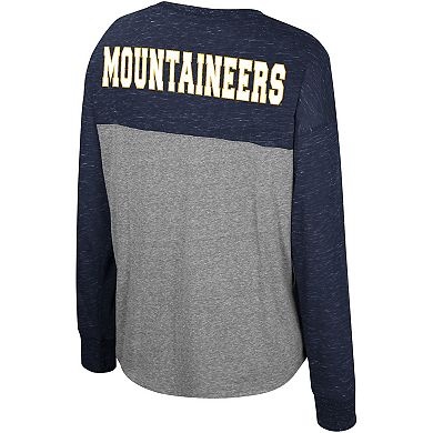 Women's Colosseum Heather Gray/Navy West Virginia Mountaineers Jelly of the Month Oversized Tri-Blend Long Sleeve T-Shirt