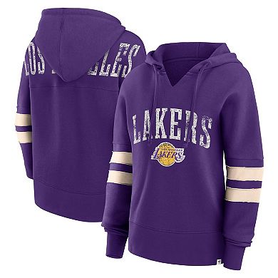 Women's Fanatics Branded Purple Los Angeles Lakers Bold Move Dolman V-Neck Pullover Hoodie