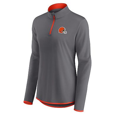 Women's Fanatics Branded  Gray Cleveland Browns Corner Long Sleeve 1/4 Zip Top