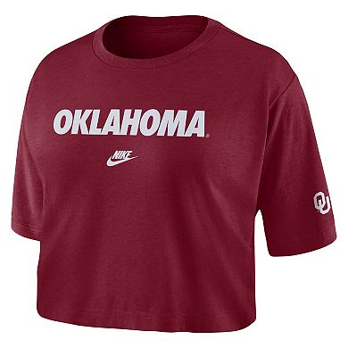 Women's Nike Crimson Oklahoma Sooners Wordmark Cropped T-Shirt