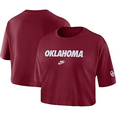 Women's Nike Crimson Oklahoma Sooners Wordmark Cropped T-Shirt