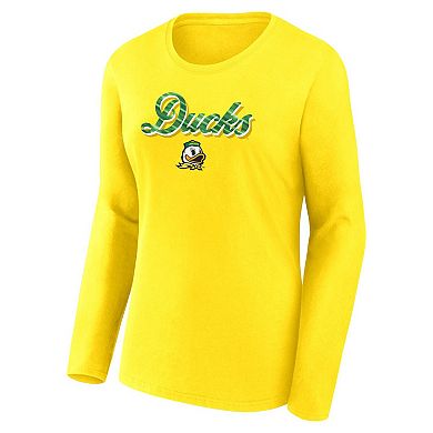 Women's Fanatics Branded Yellow Oregon Ducks Double Team Script Long Sleeve T-Shirt