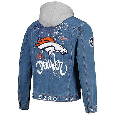 Men's The Wild Collective Denim Denver Broncos Hooded Full-Button Denim Jacket